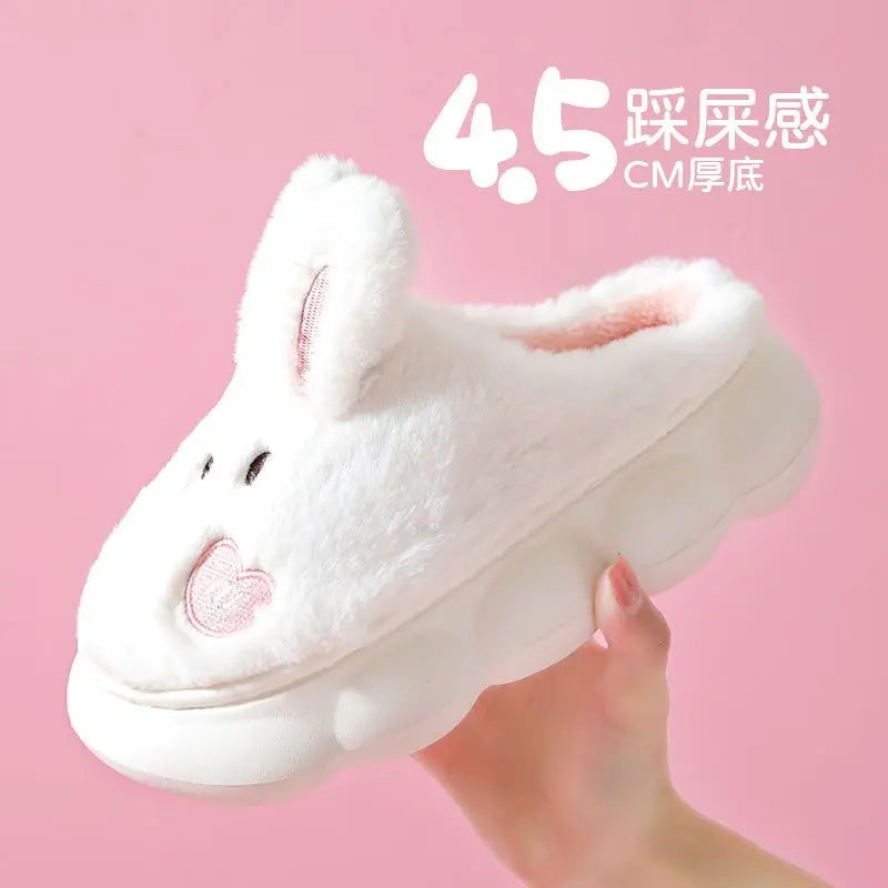 White Bunny Slippers For Home Kawaii Shoes Women Rabbit Fluffy Slippers Winter Indoor Sandals Woman Platform Bootie Slipper New