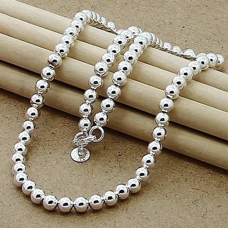 Special offer 925 Sterling Silver charms 4MM/6MM/8MM/10MM Smooth Beads Ball Chain Necklace For Women Men Fashion kpop Jewelry