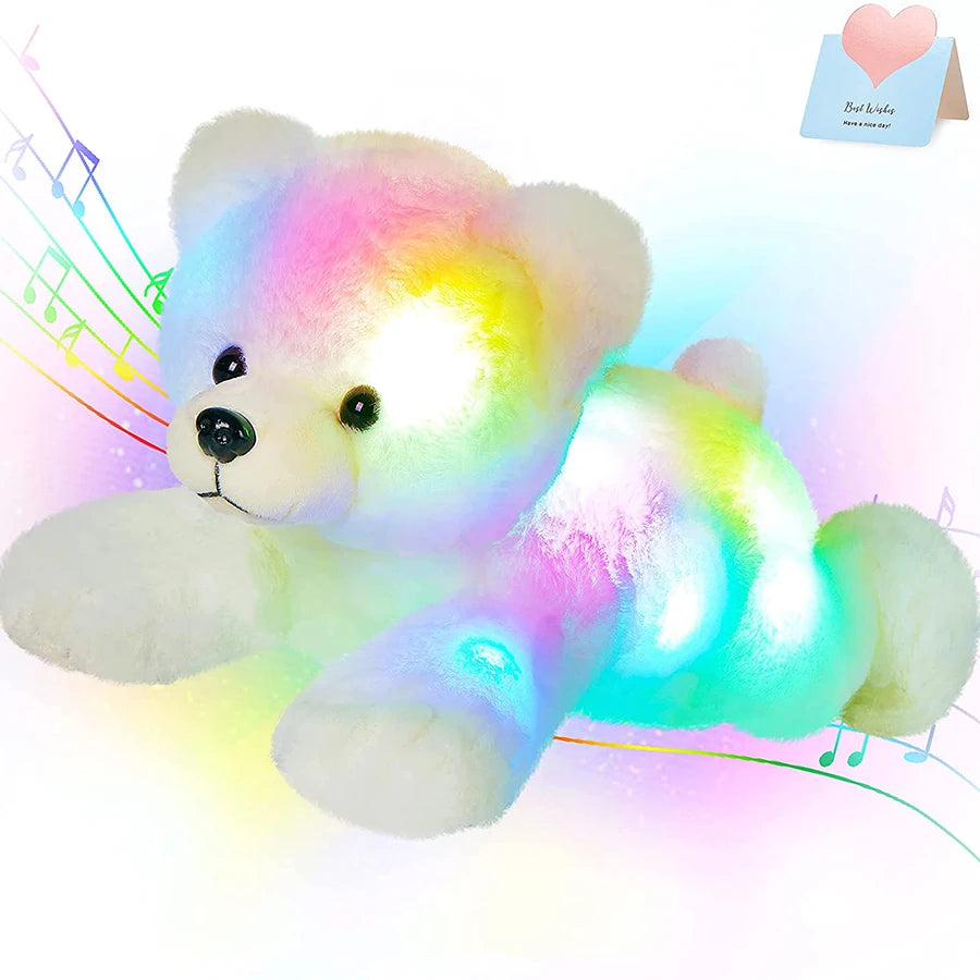 37cm Stuffed Polar Bear Plush Doll Animals LED Plush Toy Music Night Lights Glow Pillow White Bear Birthday Gift for Girls Kids