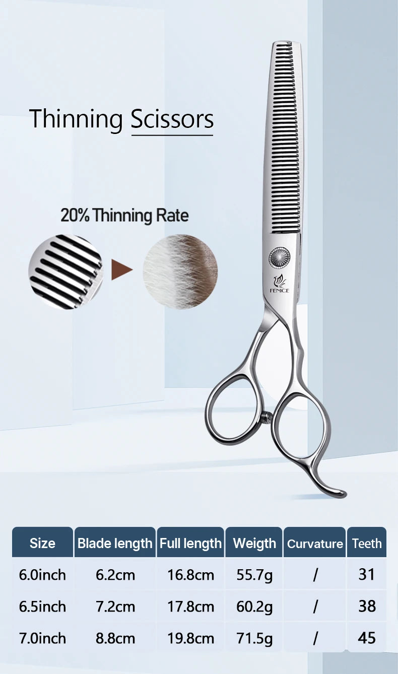 Fenice  Professional Home Pets Grooming Set 6//6.5/7/7.5 Inch Bearing Screw Straight Curved Thinning Chunker Shears for Dogs/Cat