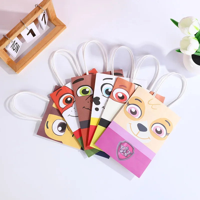 1pcs New Paw Patrol Anime Gift Bags Kraft Paper Pakcaging Candy Handheld Bag Cartoon Packing Kids Birthday Party Supplies