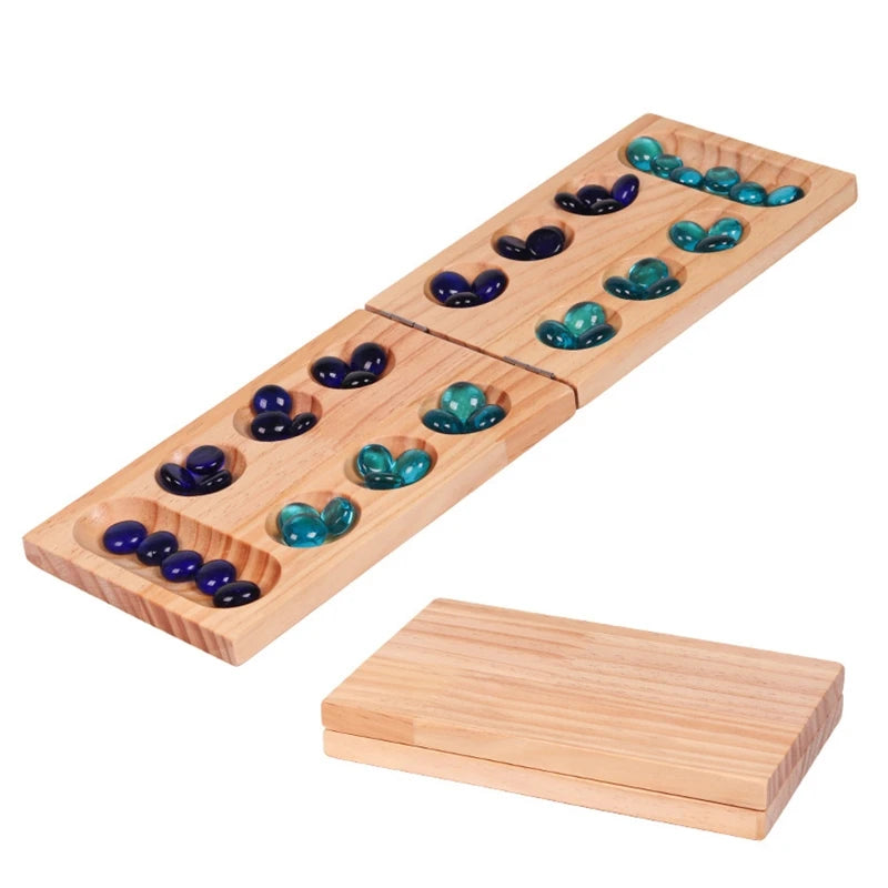 Mancala Board Games with Colorful Stones Pebbles Pebbles Folding Wooden Board Chess Set Kids Interaction Puzzle Children Toys