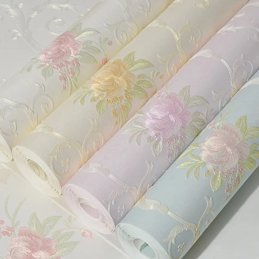 European Self-adhesive Non-woven Wallpaper 3d Garden Flower Warm Bedroom Living Room Wall paper Home Decor Luxury Wall Stickers