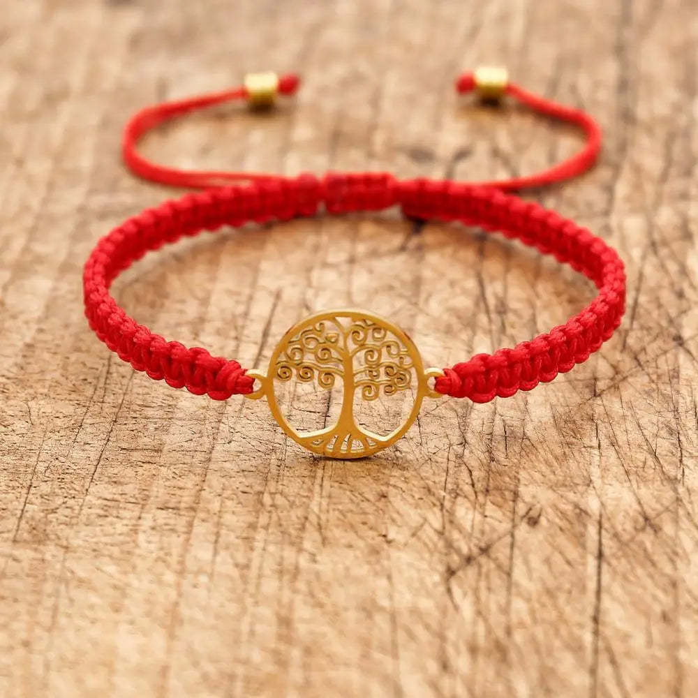 Handmade Red Rope Braided Bracelet Stainless Steel Tibetan Buddhist Lucky Charm Bracelets & Bangles For Women Men Gift