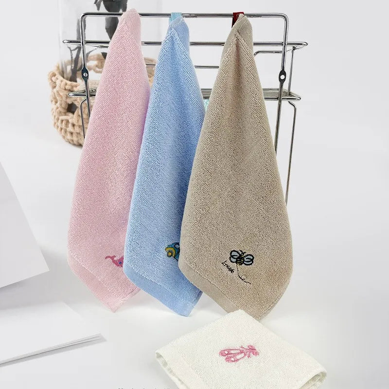 Children's Towel 30 * 30 Embroidered Pure Cotton Small Square Towel for Baby Kindergarten Face Washing Hand Wiping Burp Cloth