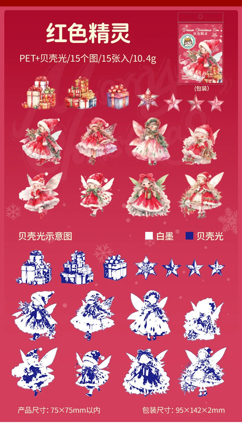 Mr. Paper, 6 Styles, 15pcs/bag, Christmas Themed Series Elf Princess Girl Sticker Decoration Scrapbook, Phone Case, Notebook