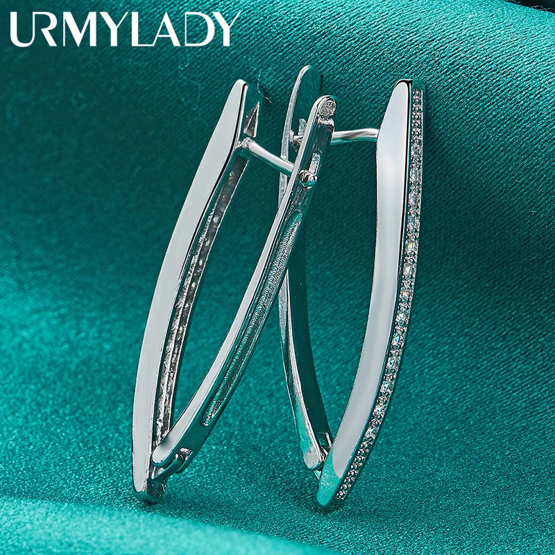 URMYLADY 925 Sterling Silver Clip AAA Zircon Earrings Ear Loops for Women Charm Wedding Fashion Engagement Jewelry