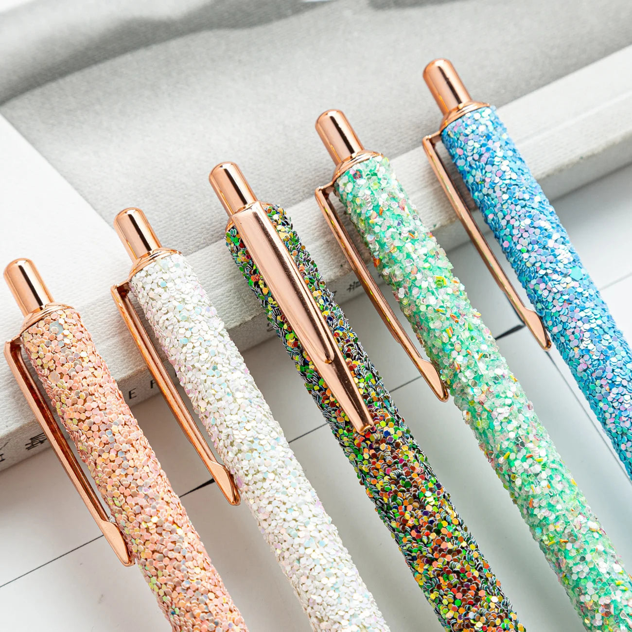 Lytwtw's-Rhinestone Roller Ballpoint Pen Luxury Cute Wedding Rose Gold Metal Stationery School Office Supply Spinning 4 Pieces