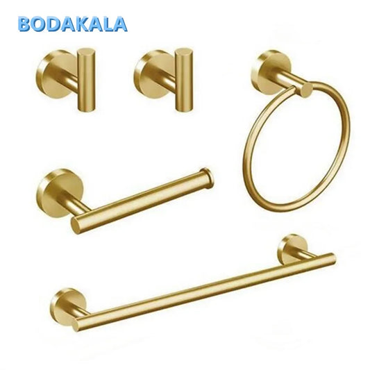 Bathroom Hardware Set Accessories Gold Shelf Robe Hook Hanger Towel Rail Bar Rack Tissue Paper Holder Stainless Steel