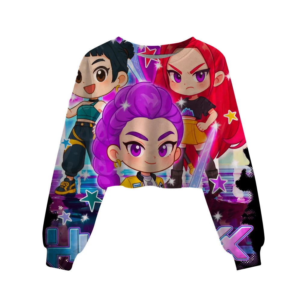 Casual Girls Movie Fans Gift Crop Hoodie Manga Kids Huntrix Kpop Demon Hunters Children's Sweatshirt Cute Tiger Hoody