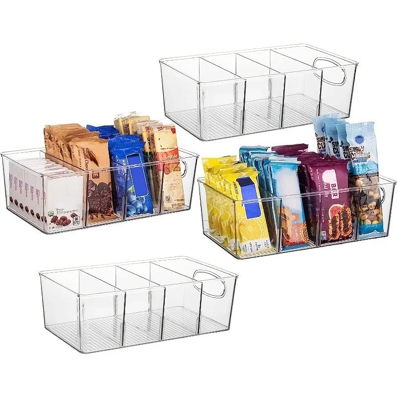 Refrigerator Organizer Bin Clear Plastic Food Storage Organizer Fridge Storage Box with Divider Freezer Pantry Kitchen Organizer