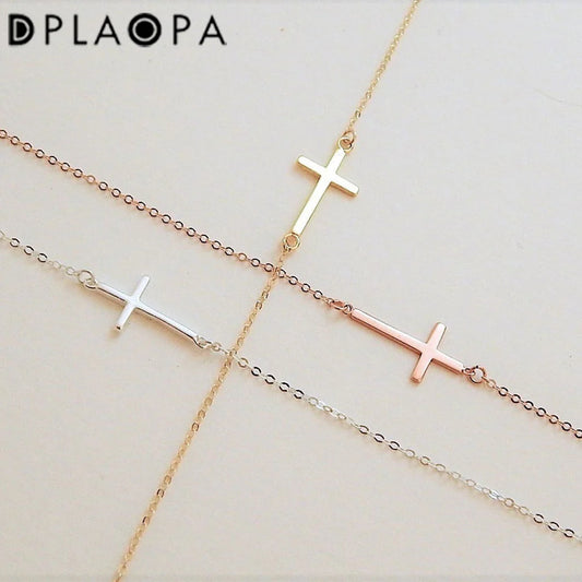 DPLAOPA 925 Sterling Silver Gold Cross Necklace Choker Gift for Her Protection Birthday Gift Religious Jewelry Holy Communion