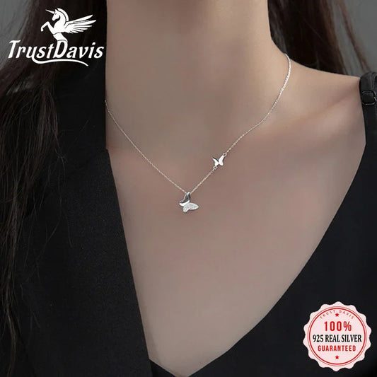 TrustDavis Real 925 Sterling Silver Necklace Insect Butterfly Dazzling CZ Necklace For Women Birthday Gift Fine Jewelry DA2936