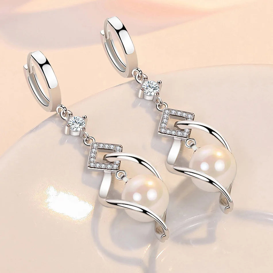CHSHINE 925 Sterling Silver Natural Pearl Rotate Earrings for Women's Wedding Gift Fashion Jewelry