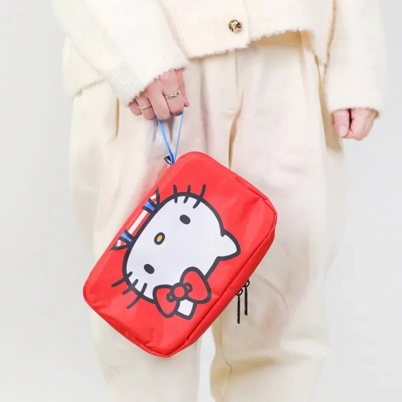 Sanrio Hello Kitty Portable Large Capacity Hangable Cartoon Fold Cosmetic Storage Bag Wall Handbag A Birthday Gifts for Girls