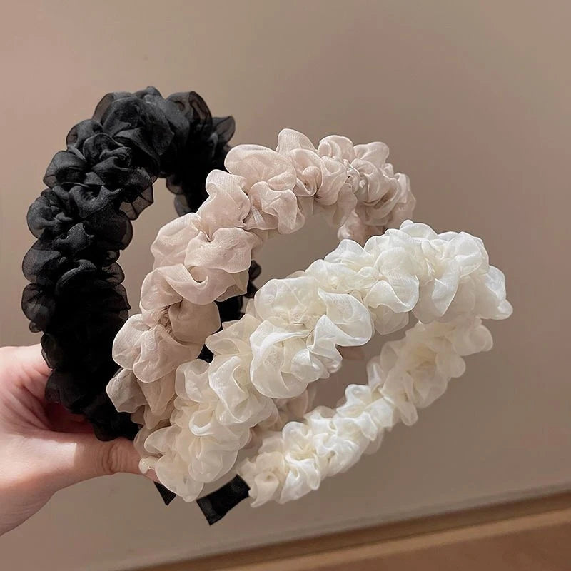 Mesh Yarn Pleated Headband Headpiece Women Organza Headband Pure Color Pleated Face Wash Headwear Versatile Hair Accessories