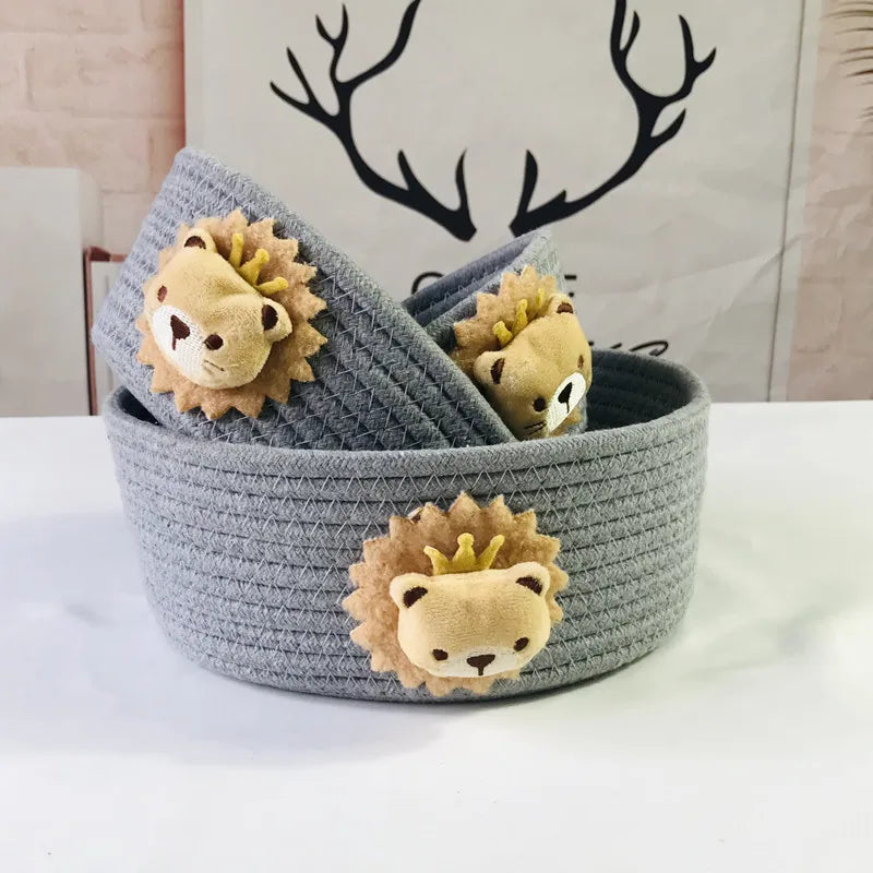 Cotton Rope Woven Storage Basket LuanQI Cartoon Animals Children's Toy Organizer Handmade Desktop Storage Candy Clothes Toys Box