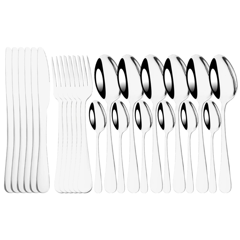 Red Silver Mirror Cutlery Set 24Pcs Dinnerware Set Flatware Cutlery Fork Knife Spoon Stainless Steel Silverware Tableware Set