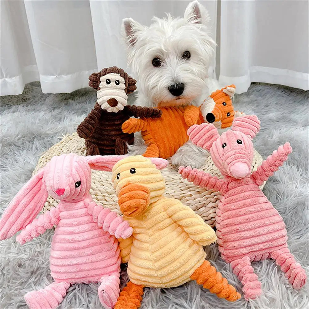 Plush Dog Toys Corduroy Animal Shape Dogs Chew Squeaky Toy Bite Resistant Molar Teeth Cleaning Puppy Training Interactive Toys