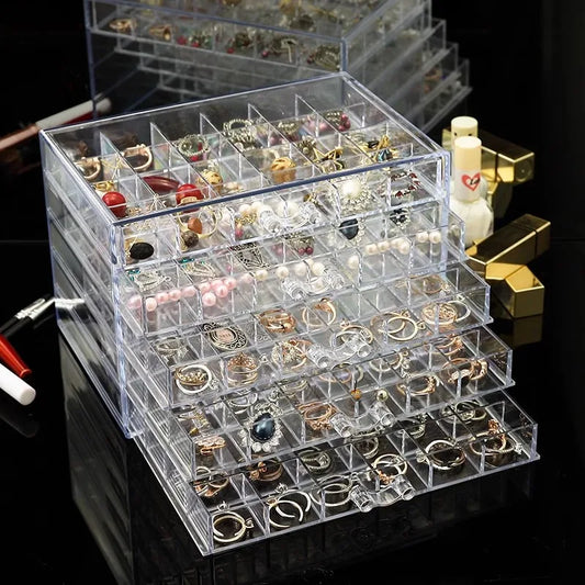 Earring earring storage box, jewelry storage box, 5 drawers transparent jewelry display rack, with 120 small lattice jewelry box