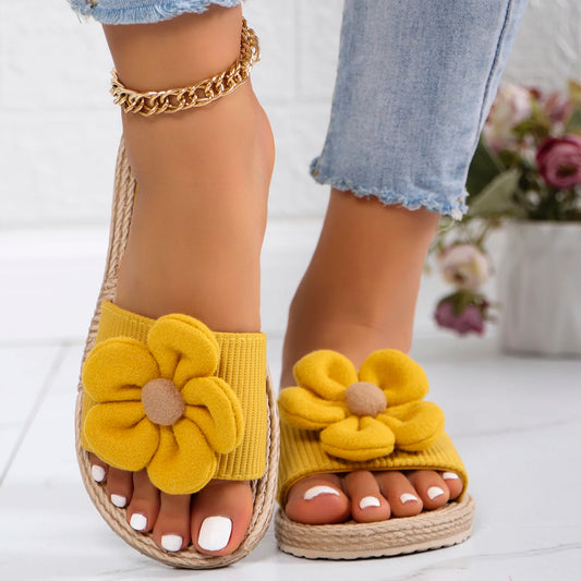 Women's fashion trend Big flower non-slip wear comfortable soft soled flat sandals