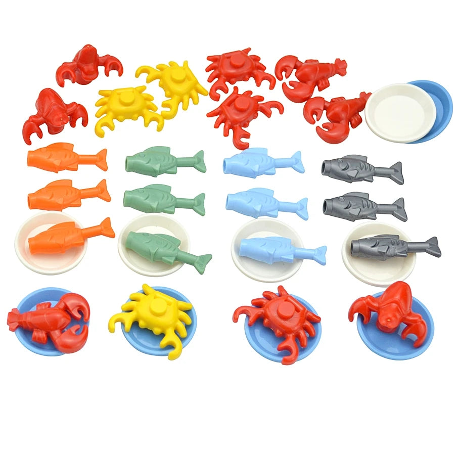 City Mini Food Toys Building Blocks Hamburger Fries Bread Pizza Cake Dessert Food Chocolate Fish Cookies MOC Bricks Kids Gift