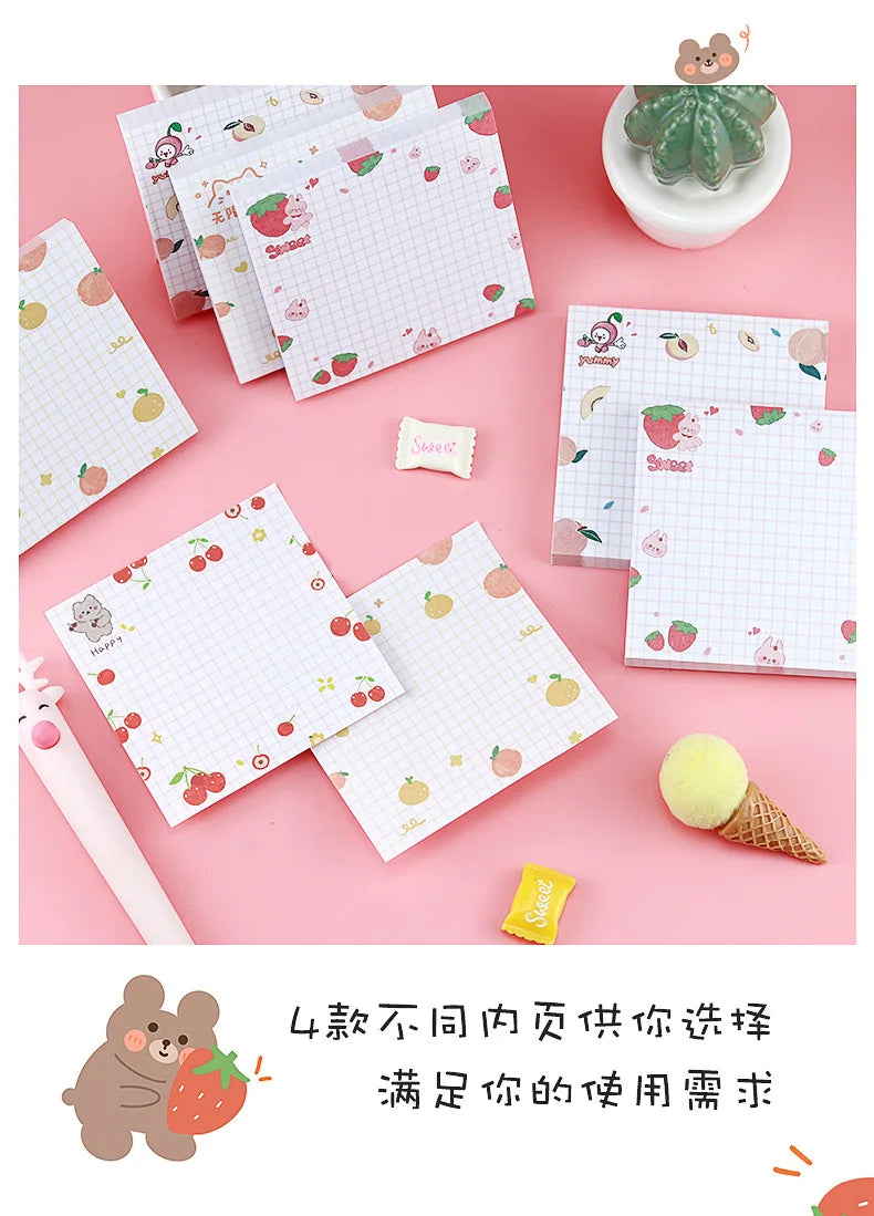 80 pages/pack Kawaii Animals And Fruits Sticky Notes Memo Pad To Do List Cute Journaling Supplies Planner Sticker Deco