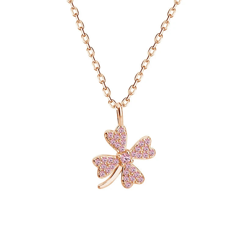 INZATT Real 925 Sterling Silver Zircon CZ Clover Series Pendant Choker Necklace for Women Light Luxury Fine Jewelry Accessories