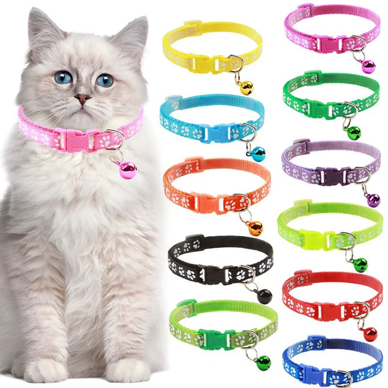 Hot pet cat bell collar dog print cat collar multi-color optional necklace ring cat rope collar pet supplies