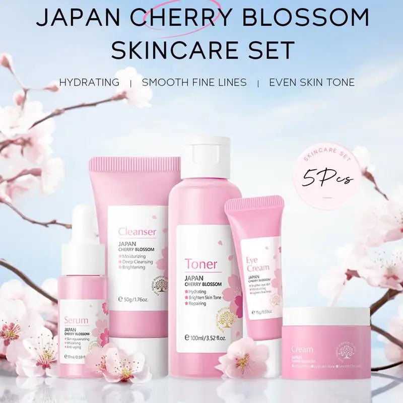 5pcs Japan Sakura Essence Face Cream Cherry Blossom Facial Cream Moisturizing Anti Wrinkle Anti Aging Korean Skin Care set