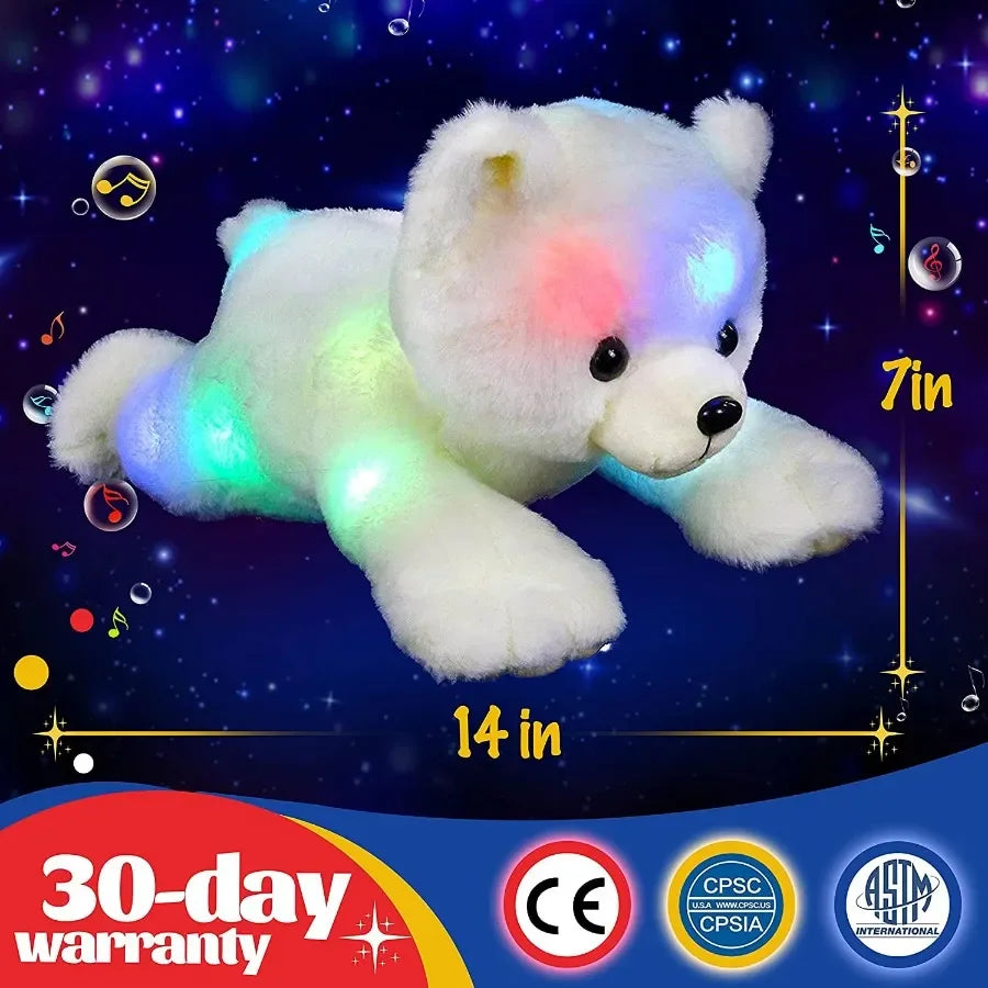 37cm Stuffed Polar Bear Plush Doll Animals LED Plush Toy Music Night Lights Glow Pillow White Bear Birthday Gift for Girls Kids