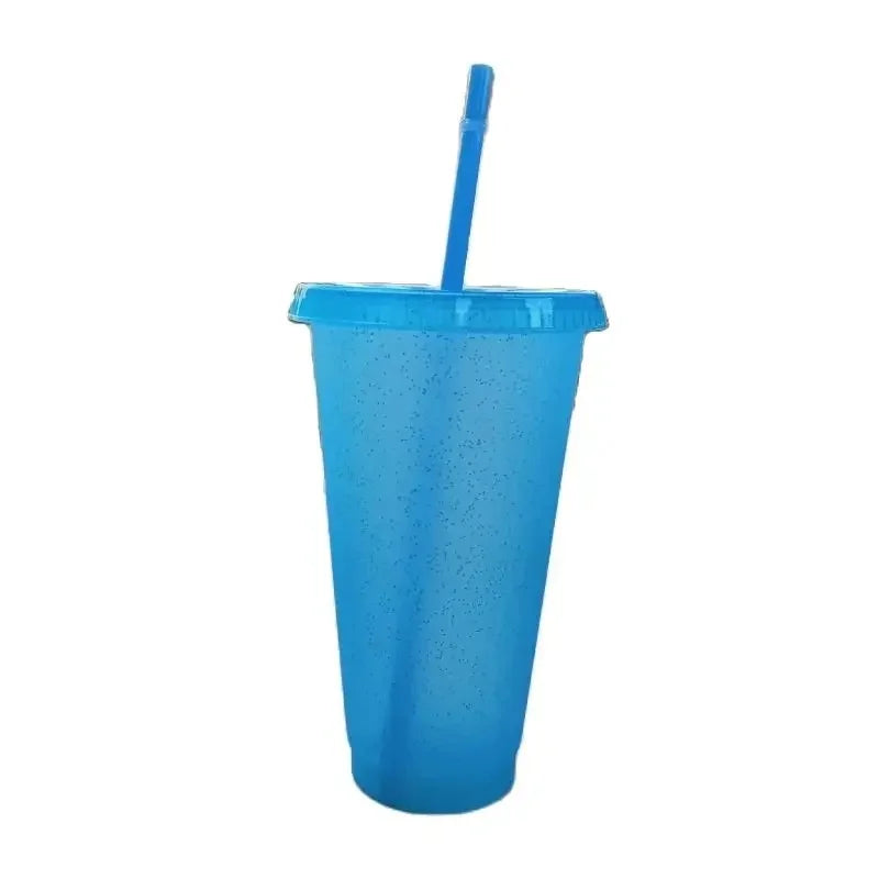 500/710ML Flash Powder Water Bottle With Straws Lid Plastic Reusable Personalized Drinkware Coffee Drinking Cup Christmas Gifts