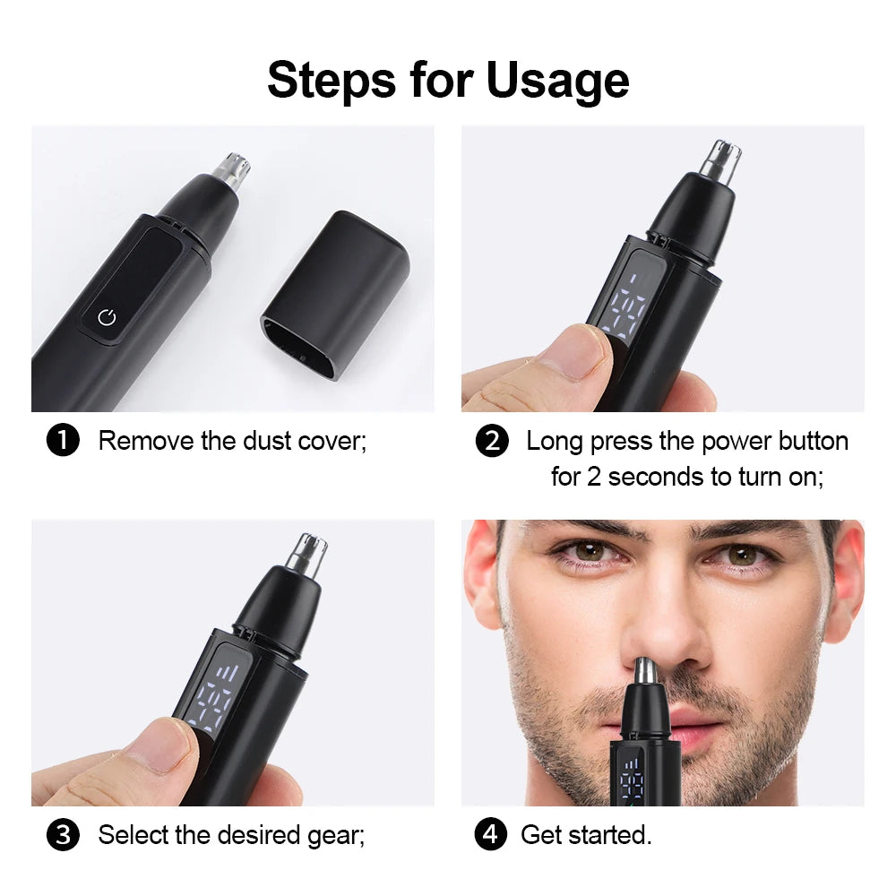 Electric Nose Hair Trimmer with Digital Display Hair Remover Nose Hair  Shaver Scissors Face Care Kit Tools with USB Charging