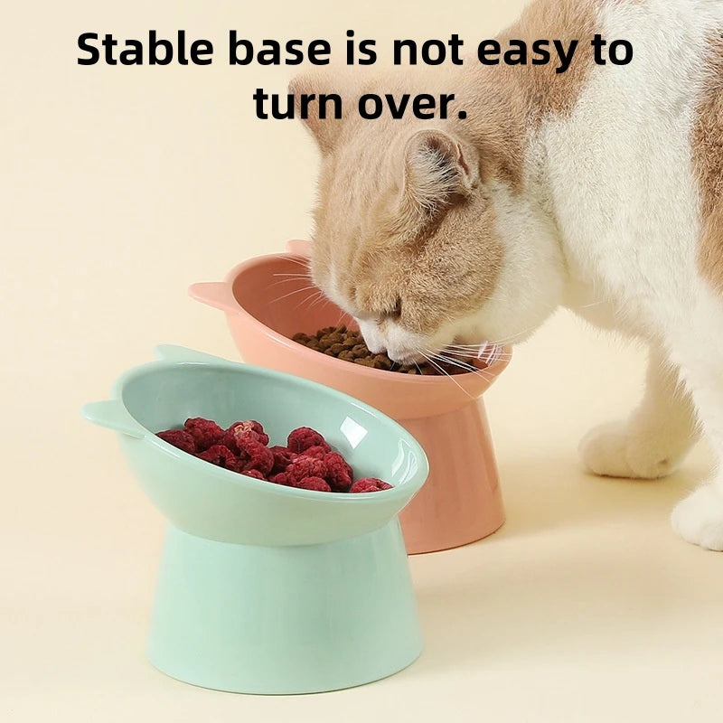 Pet Drinking Eating Bowl, Cat Basin With High Legged Cat Bowl, Cat And Dog Feeding, Tilted Neck Protection Anti-Dumping Pet Bowl