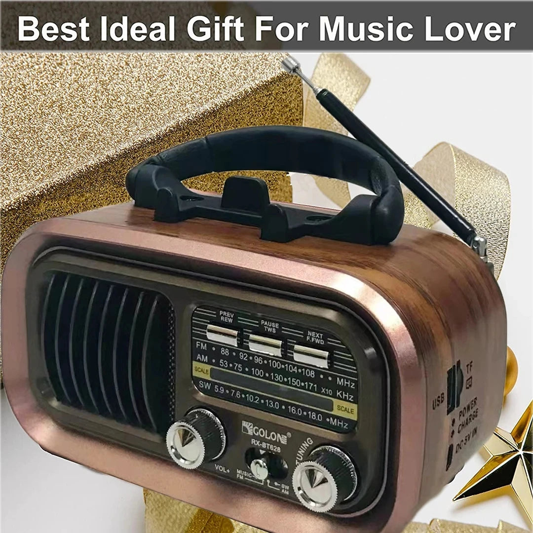 Portable Emergency Retro Radio FM/AM/SW1-6 Radio Receiver BT Speaker Solar MP3 Music Player with LED Light Support USB/TF Card