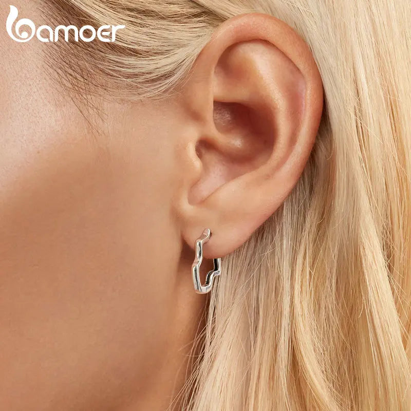 BAMOER 925 Sterling Silver Dainty Wave Huggie Hoop Earrings Hypoallergenic Ear Buckles for Women Jewelry Gift SCE1761