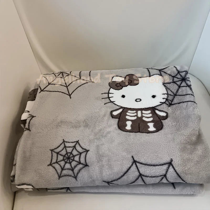 2024 Halloween Ghost Hello Kitty Plush Cartoon Large Flannel Blanket Cute Cotton Sofa Nap Blanket Bed Sheet Christmas Gift