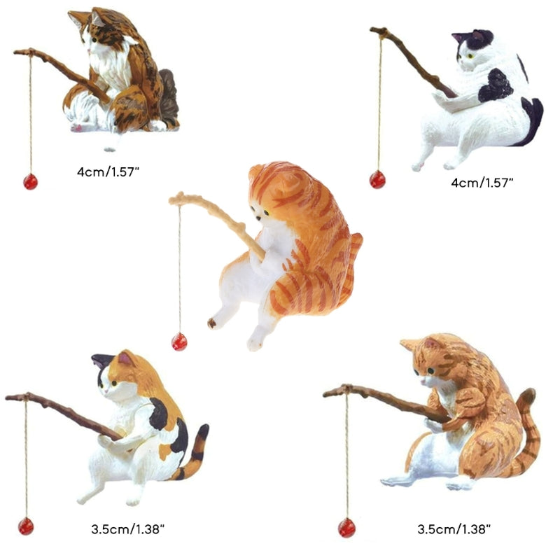 Fishing Cat Figurine Fishtanks Landscaping Ornament Aquariums Pendant Home Decor for Freshwater Saltwater Drop Shipping