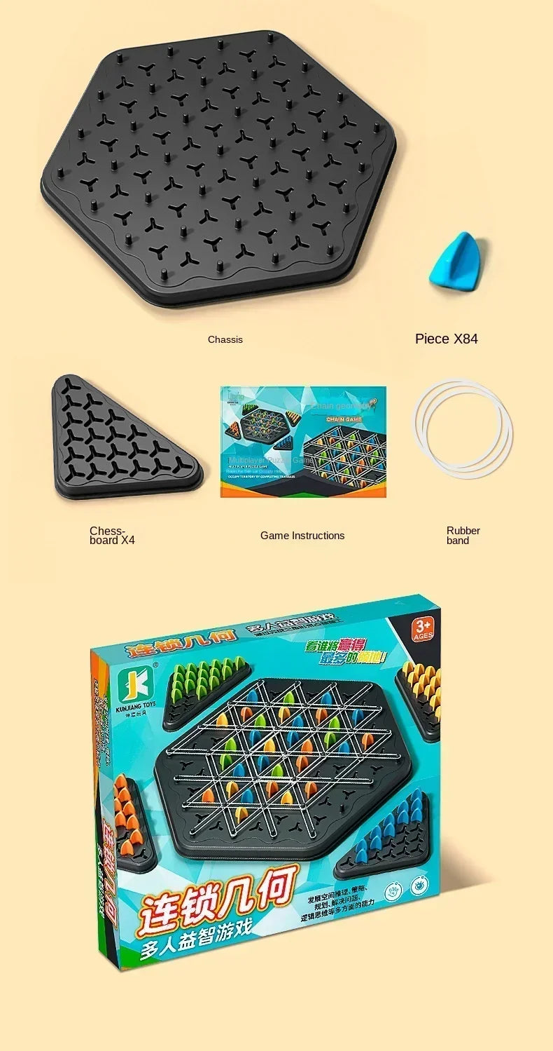 New Geometry Chain Chess Puzzle Triangle Chess Desktop Game Rubber Band Training Family Interaction Exercise Thinking Toys Gifts