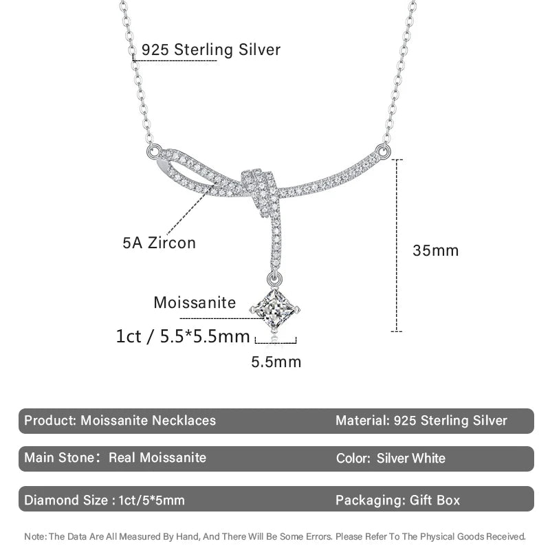 D Color 1CT Real Moissanite Necklaces for Women 100% 925 Sterling Silver Elegant Luxury Diamond Pendant Necklace Fine Jewelry