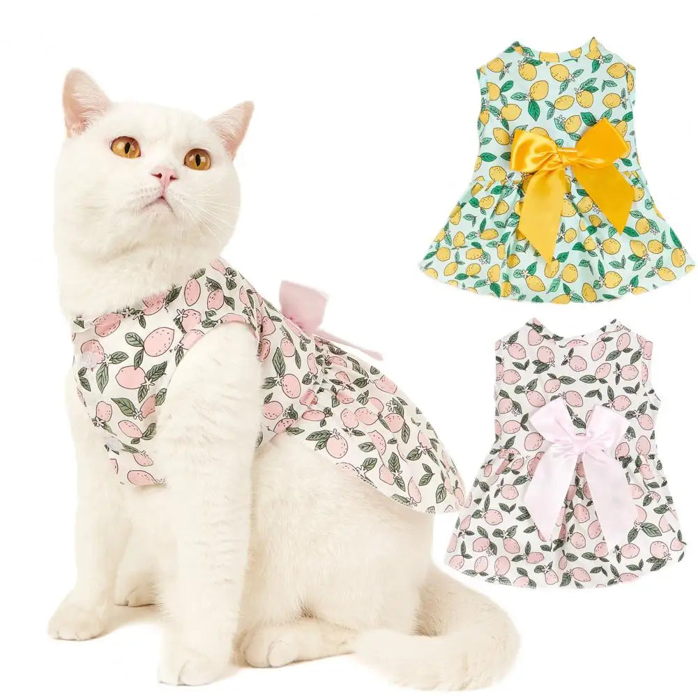 Lovely  Cat Skirt Decorating Pet Vest Lemon Printing Clothes Pullover Soft Texture Kitten Dress for Party