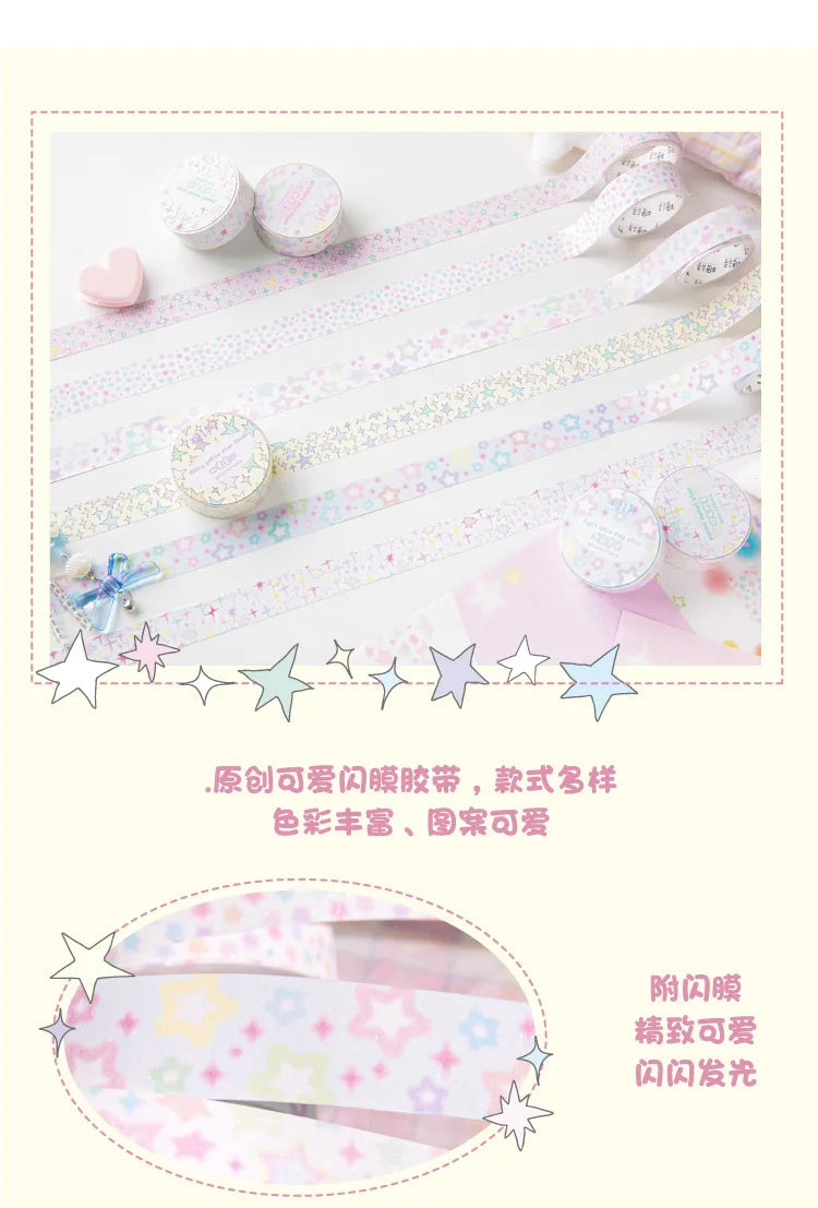 New Ins Cute Star Washi Masking Tape Scrapbooking Journal Decorative Adhesive Tapes DIY Collage Material Stationery
