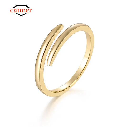 CANNER Minimalist 925 Sterling Silver Classic Gloss Open Finger Rings for Women Girls Wedding Engagement Ring Fine Jewelry Gifts