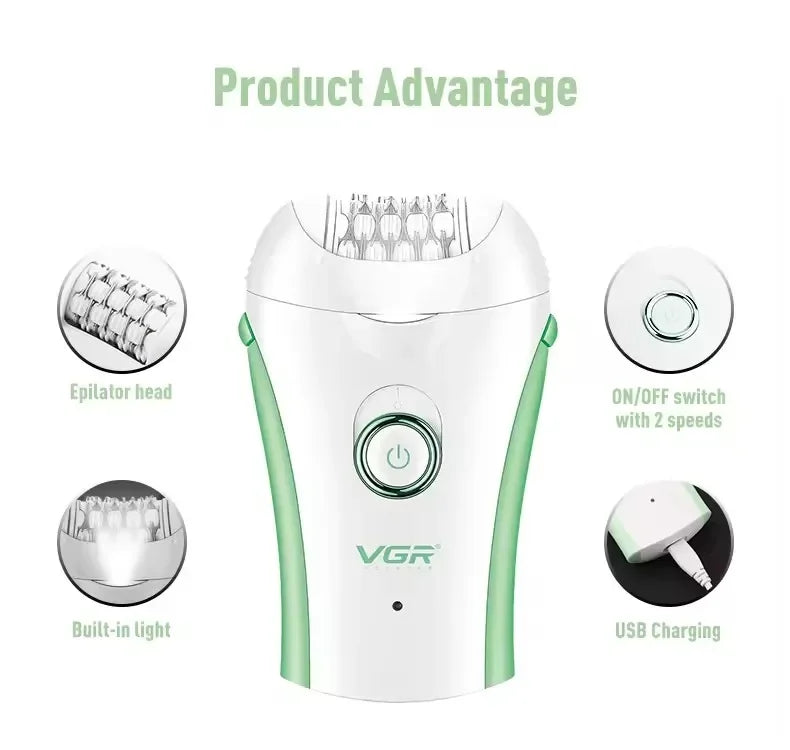 VGR Hair Remover Electric Epilator Portable Underarms Leg Body Epilator Bikini Hair Removal Tool USB Epilator for Women V-705