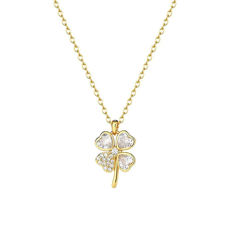 INZATT Real 925 Sterling Silver Zircon CZ Clover Series Pendant Choker Necklace for Women Light Luxury Fine Jewelry Accessories