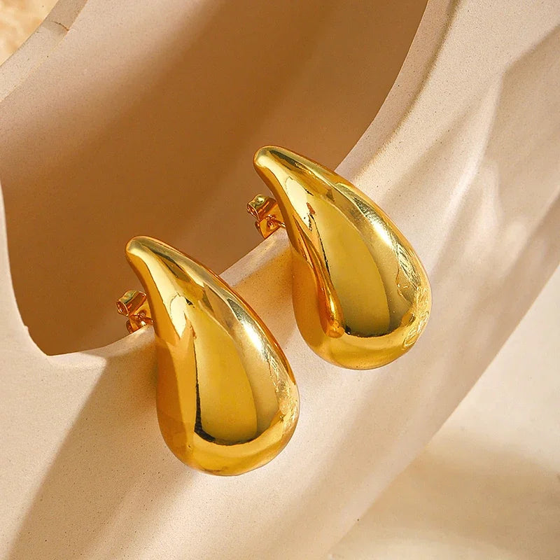 925 Sterling Silver 18K Gold Trendy Chunky Waterdrop Dupes Drop Earrings for Women Personality Glossy Teardrop Earring Jewelry