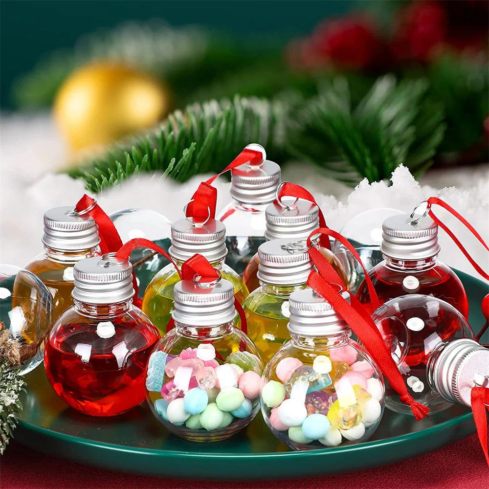 50ml Christmas Fillable Wine Tree Ornaments Water Bottle Light Bulbs Jingle Bells Plastic Transparent Balls Home Party Decoratio