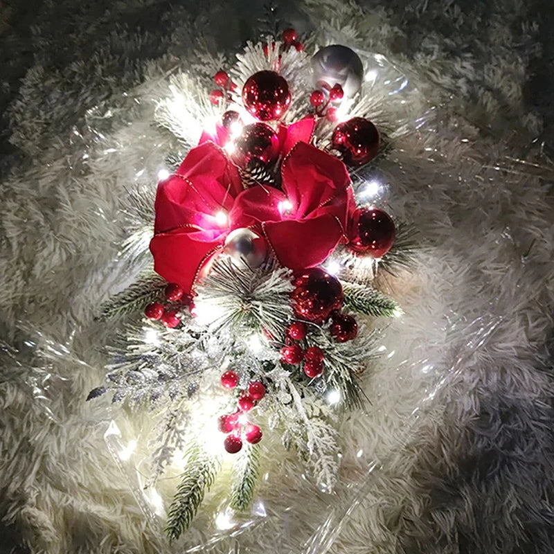 Christmas Swag Wreath Pendants LED Lights Staircase Wreath Ornament Swag Trim Garland Door Window Decoration Party Supplies