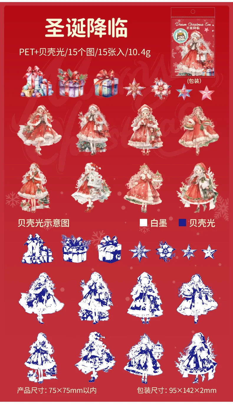 Mr. Paper, 6 Styles, 15pcs/bag, Christmas Themed Series Elf Princess Girl Sticker Decoration Scrapbook, Phone Case, Notebook