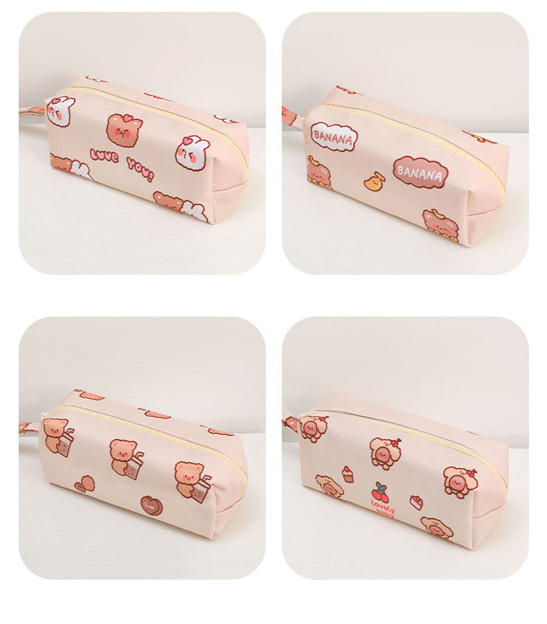 Cartoon Little Bear Canvas Pencil Case Student Ins Girl Heart Large Capacity Pencil Case Desktop Stationery